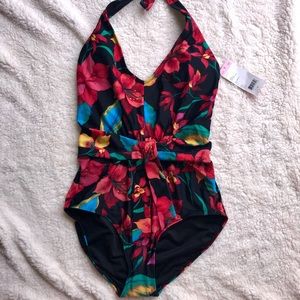 Tropical Floral Print One Piece Swimsuit 12 NWT